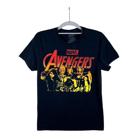 MARVEL'S BLACK T-SHIRT Black Widow, Ironman, Thor, Captain America Boys Sz Small - Picture 1 of 2